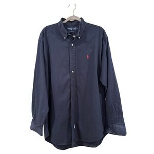 Ralph Lauren Shirt Mens Large Navy Blue Cotton Button Down Red Pony Long Sleeve
